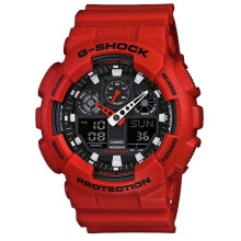 Casio GA-100B-4AER Men's Chronograph Watch - Red Resin Strap, 20 ATM, Alarm & Stopwatch