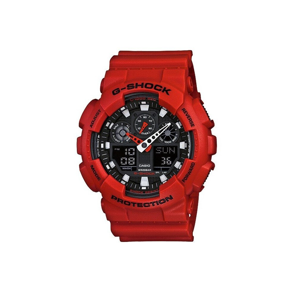Casio GA-100B-4AER Men's Chronograph Watch - Red Resin Strap, 20 ATM, Alarm & Stopwatch