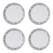Monochrome Set of Four Pizza Plates,Porcelain Black Embossed Plates With Raised Edges,Easy-to-Clean Crockery