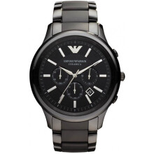 Emporio Armani AR1451 Ronde Ceramic Herrenuhr – Chronograph, Quarz, 50 m wasserdicht, schwarzes Zifferblatt, Keramikgehäuse, schwarzes Armband