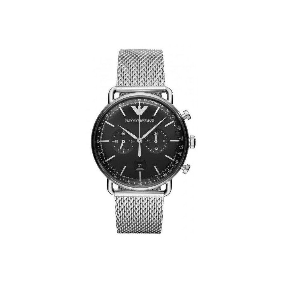 Emporio Armani AR11104 Steel Chronograph Black Dial Man Milanese