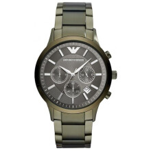 Emporio Armani AR11117 Montre en acier pour homme - cadran vert anthracite, bracelet vert-gris, 43 mm, date, quartz, étanche 50 m
