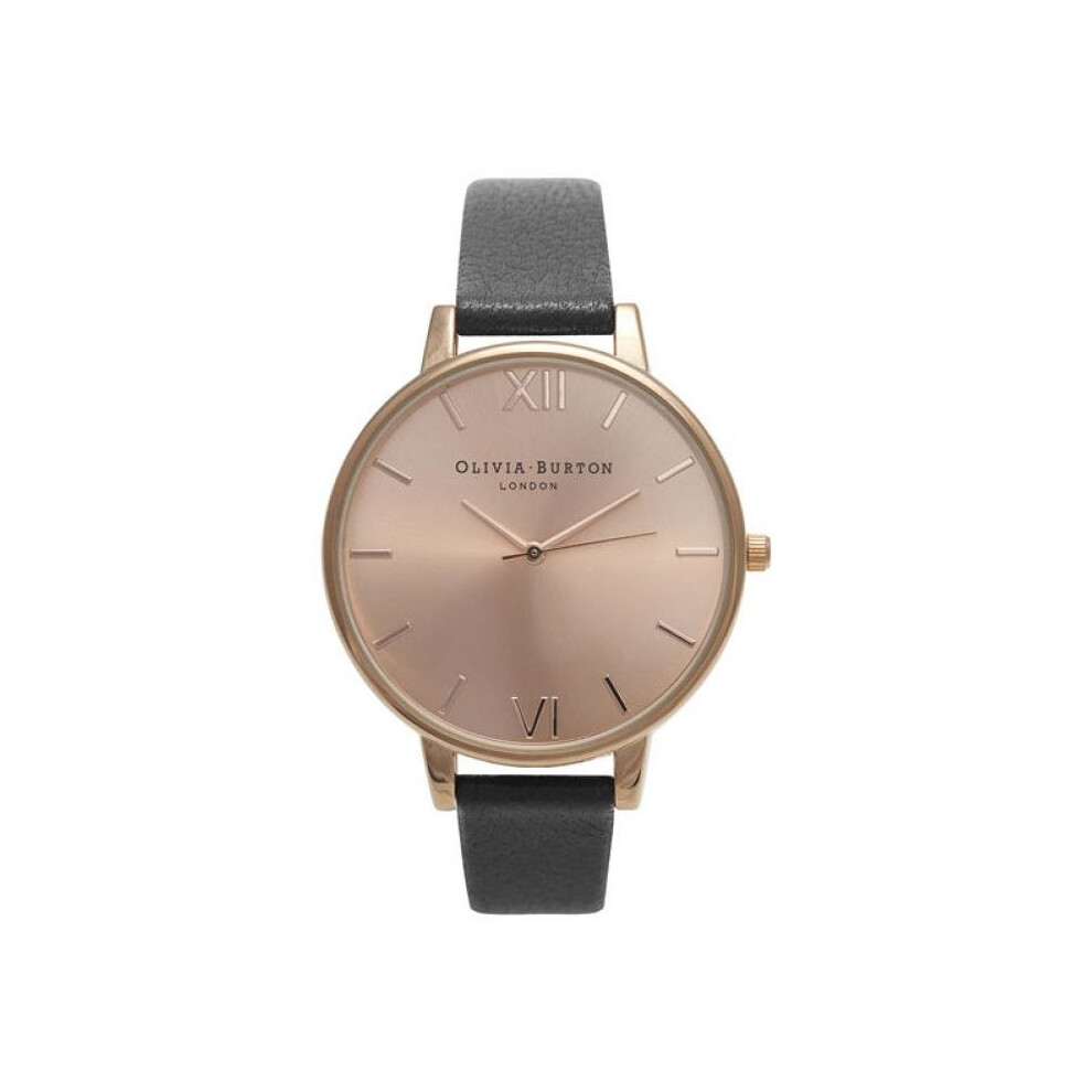 Olivia Burton Watch Ob14bd27 Big Dial Watch Black Leather Woman Gold