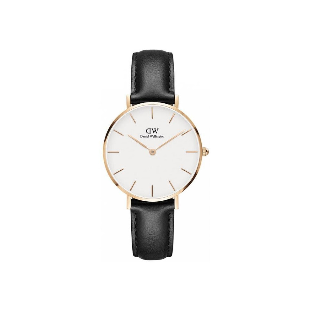 Daniel Wellington DW00100174 Black Leather Watch Steel Pink Gold Woman