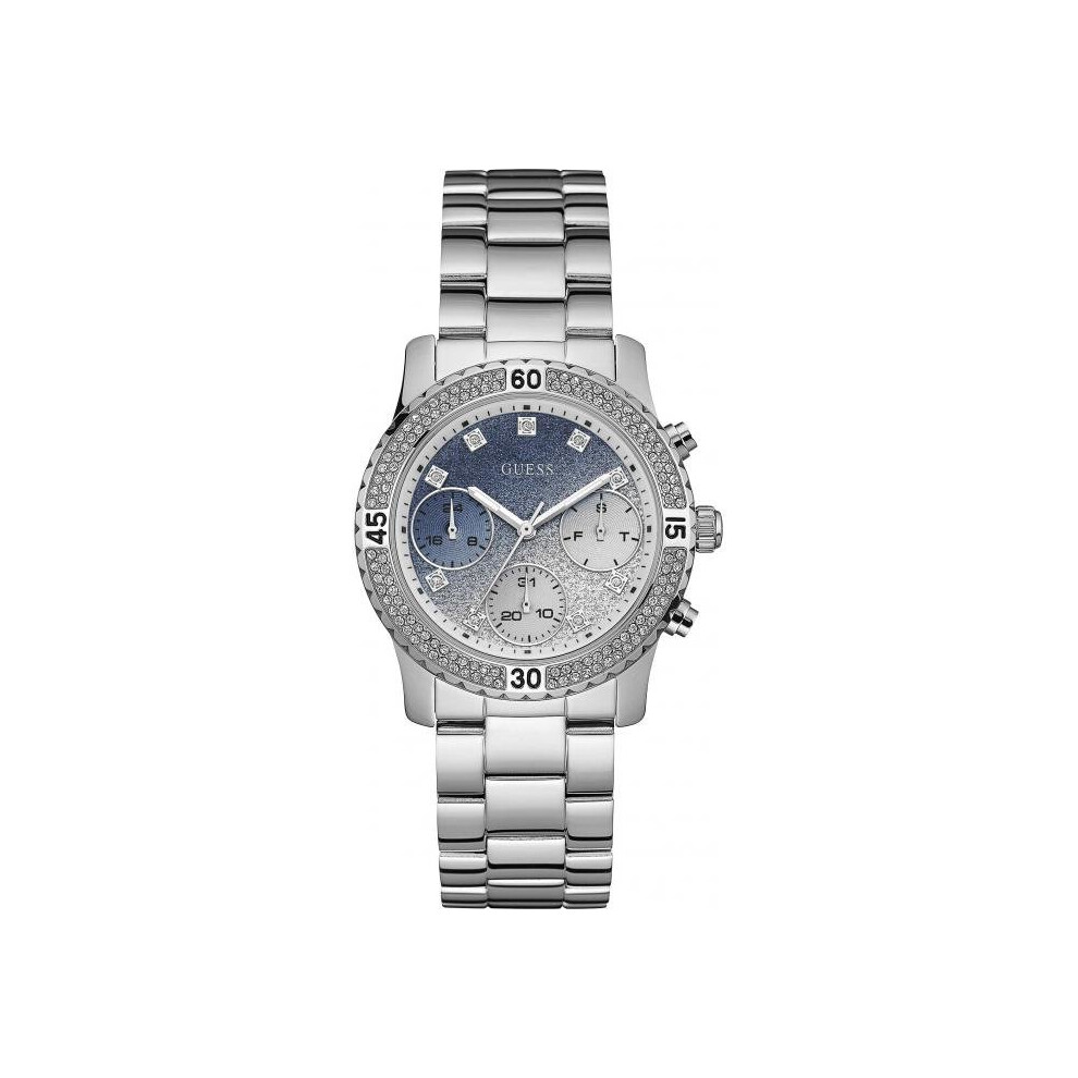 Guess Ladies Confetti Crystal Glitter Dial Watch W0774l6 Silver