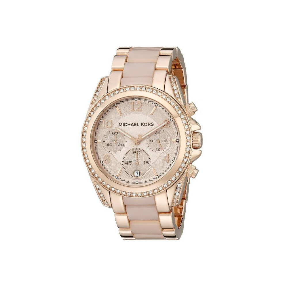 Michael Kors Mk5943 Blair Chronograph Women's Watch - Gold Tone, 38Mm, Quartz, Date, 5Atm, Crystal Accents Pink