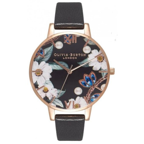 Olivia Burton Watch Olivia Burton OB16BF04 Watch bejeweled FLORALS Black Leather Woman