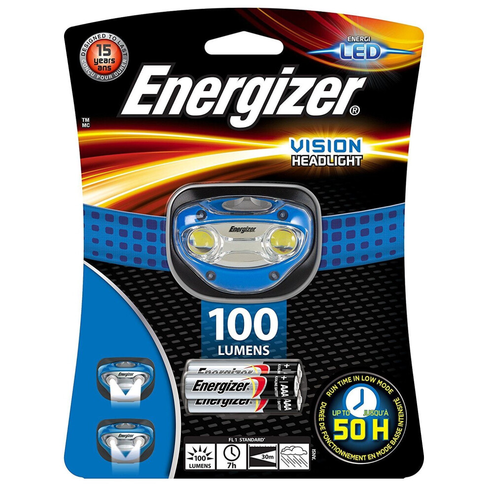 Energizer Vision 100 Lumens Super Bright Headlight & 3x AAA Batteries