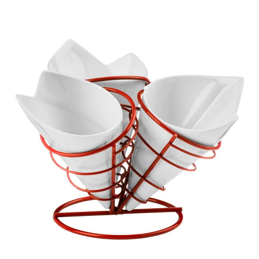 French Fry Cone with Stand - White/Red, Set of 3