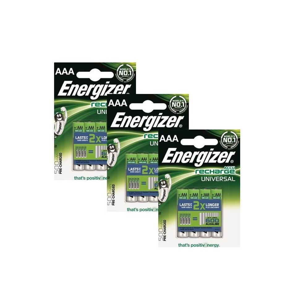 12 X Energizer Rechargeable Universal AAA 500mAh Batteries