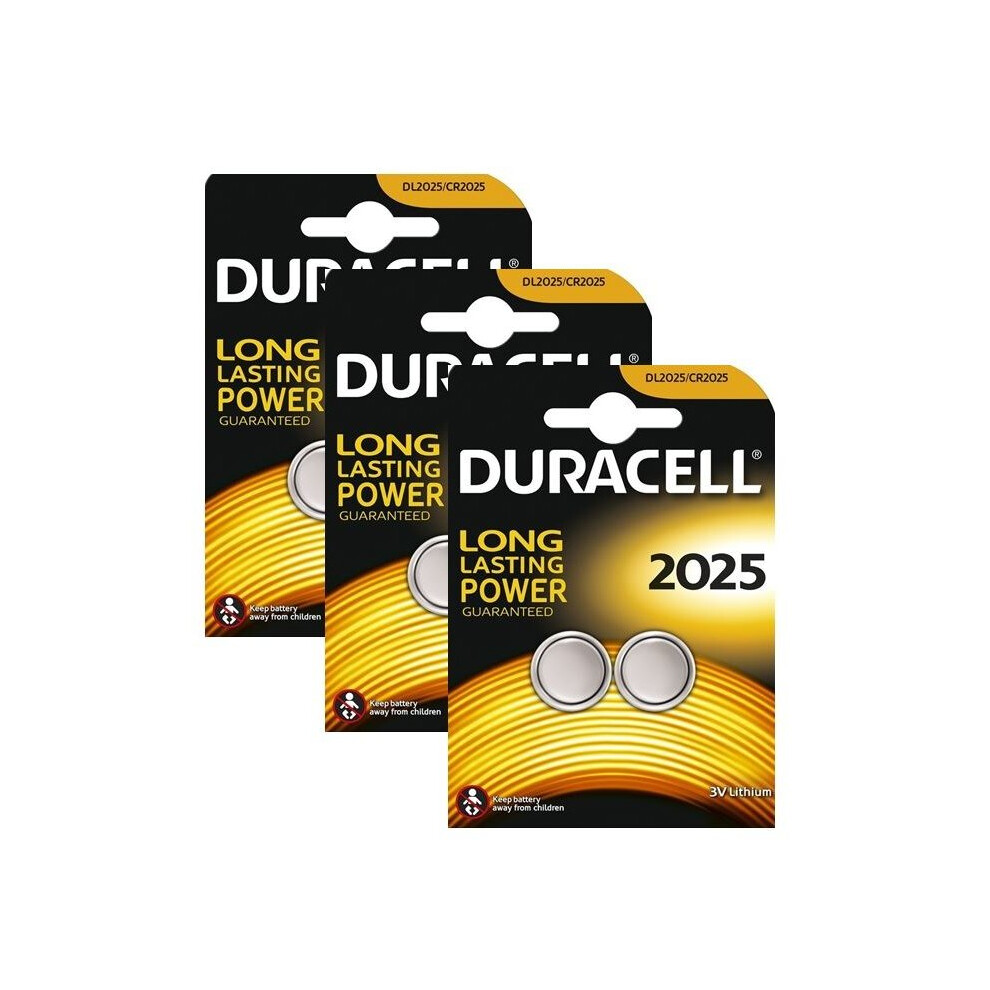 6 x Duracell CR2025 3V Lithium Coin Cell Battery 2025, DL2025, BR2025, SB-T14