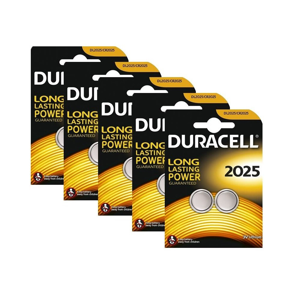10 x Duracell CR2025 3V Lithium Coin Cell Battery 2025, DL2025, BR2025, SB-T14