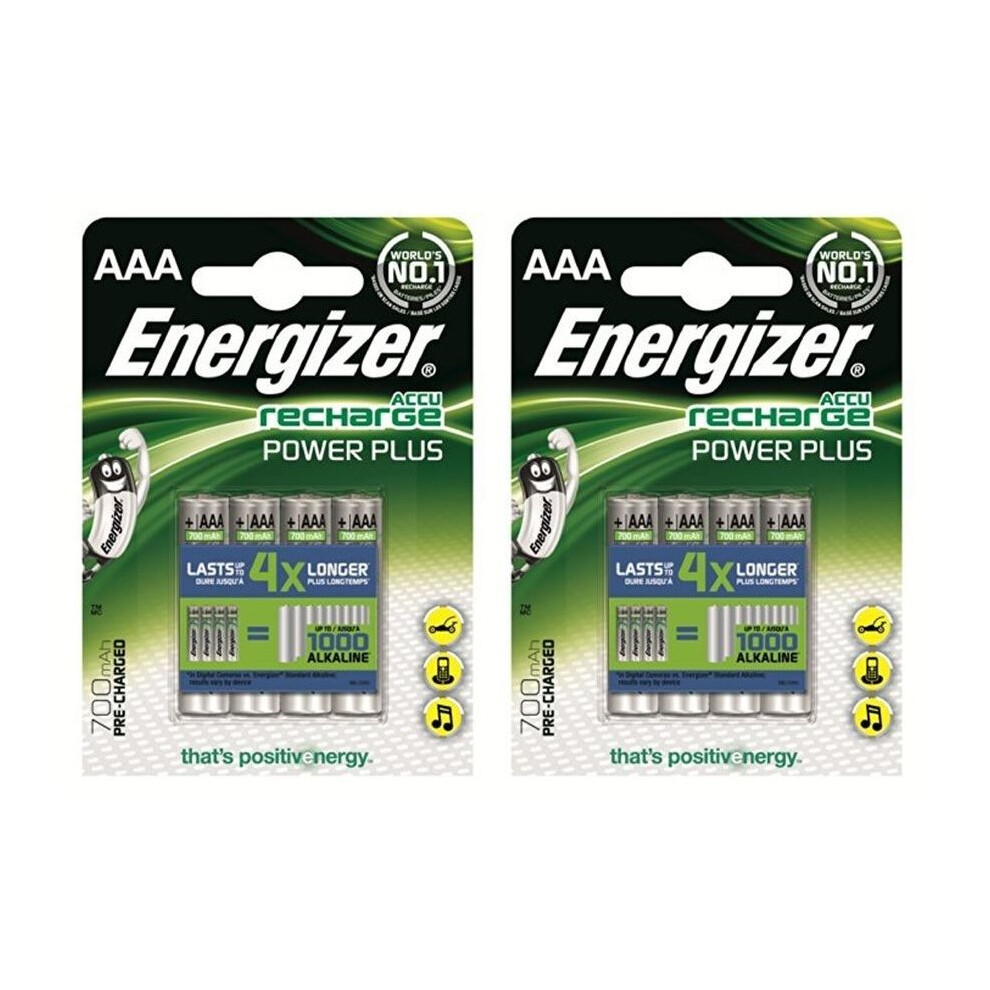 8 x Energizer AAA Rechargeable Power Plus Batteries mAh NiMH 700mAh LR03 HR03