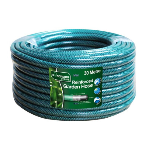 Kingfisher 30 Metre Reinforced Green Garden Hose - Four-Layer, Flexible, Durable, Quality Outdoor Watering