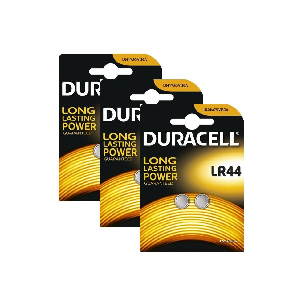 6 x Duracell LR44 1.5V Alkaline Button cell Batteries LR44 A76 AG13 357 SR44