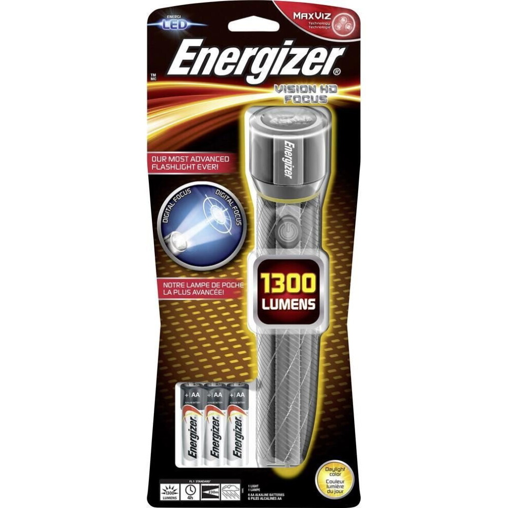 Energizer Vision HD Focus 1300 Lumens Metal Handheld Torch 3 x AA Included