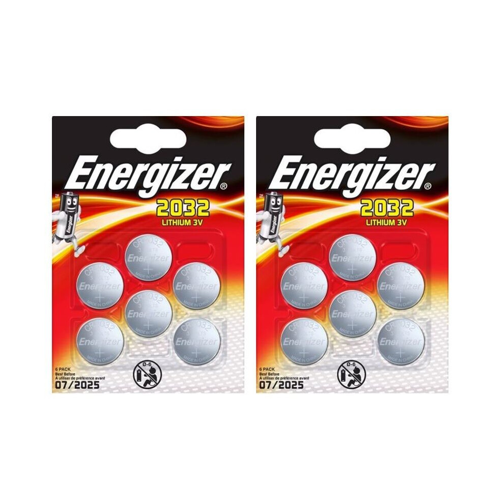 12 x Energizer CR2032 3V Lithium Coin Cell Battery 2032, DL2032, BR2032, SB-T15