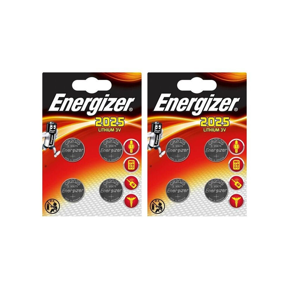 8 x Energizer CR2025 DL2025 SBT-14 3v Lithium Coin Cell Battery