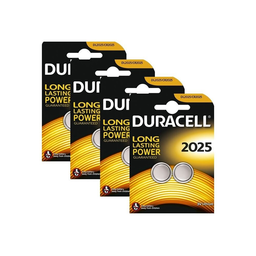 8 x Duracell CR2025 3V Lithium Coin Cell Battery 2025, DL2025, BR2025, SB-T14