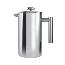 Cafe Ole 8 Cup Double Walled Straight Sided Cafetiere Coffee Maker, Mirror, 1000 Ml/1 Litre