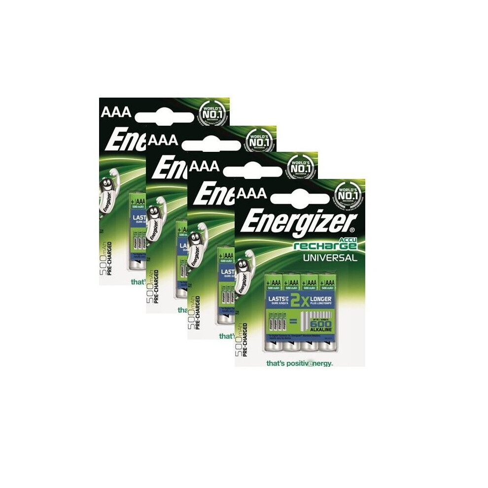 16 X Energizer Rechargeable Universal AAA 500mAh Batteries