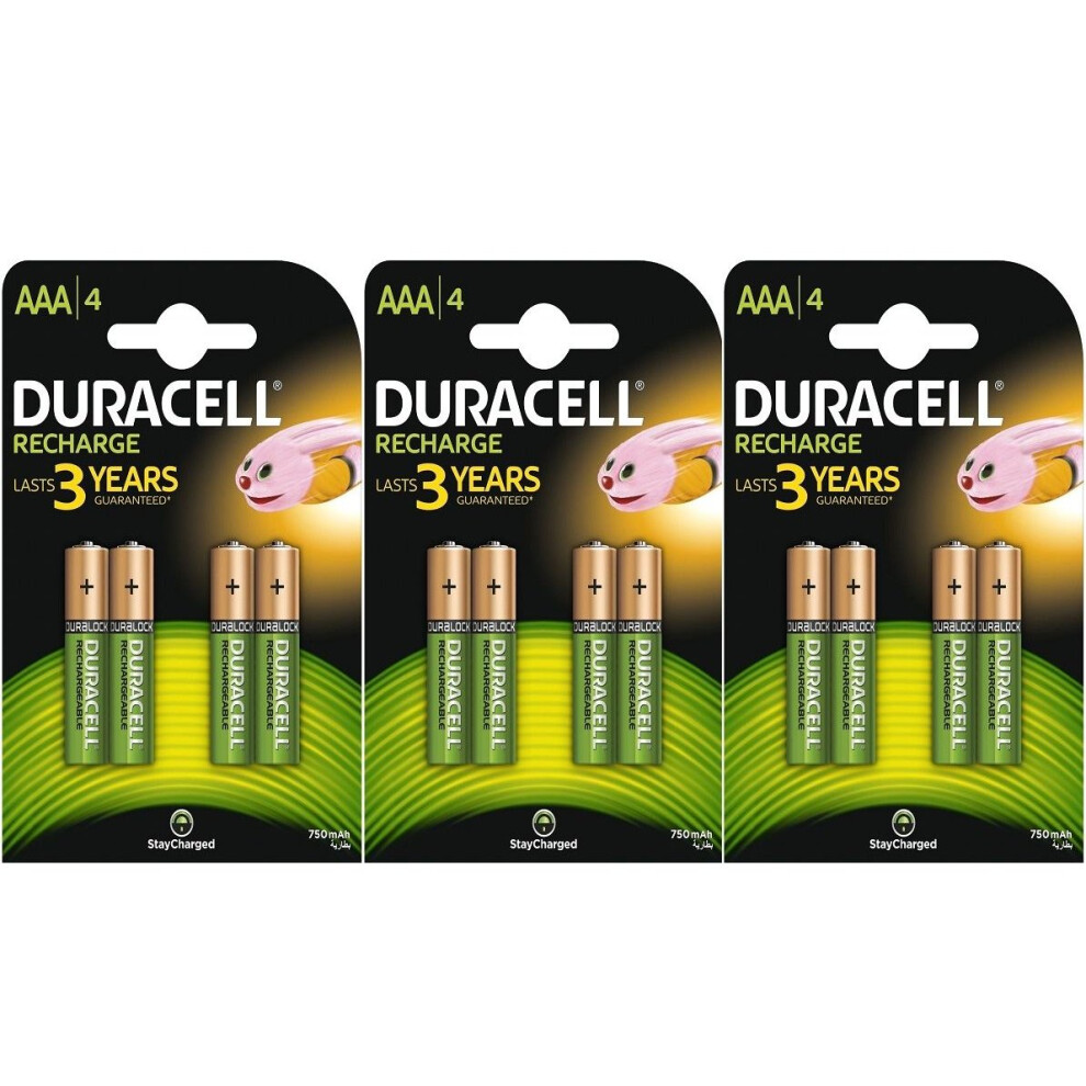 12 X Duracell 750mAh AAA Size Rechargeable Accu Batteries