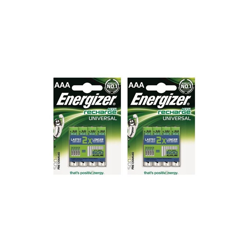 8 X Energizer Rechargeable Universal AAA 500mAh Batteries