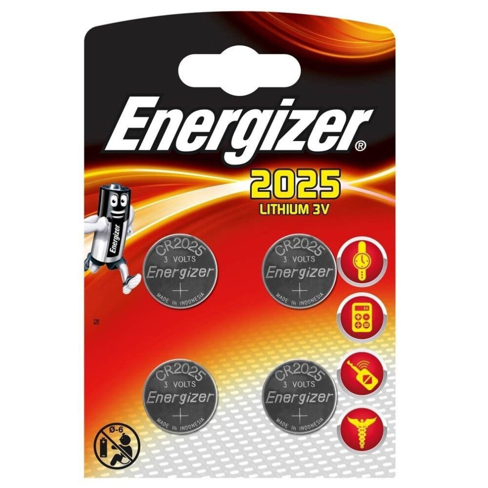 4 x Energizer CR2025 DL2025 3V Lithium Coin Cell Batteries - High-Quality Power for Key Fobs, Calculators, Scales