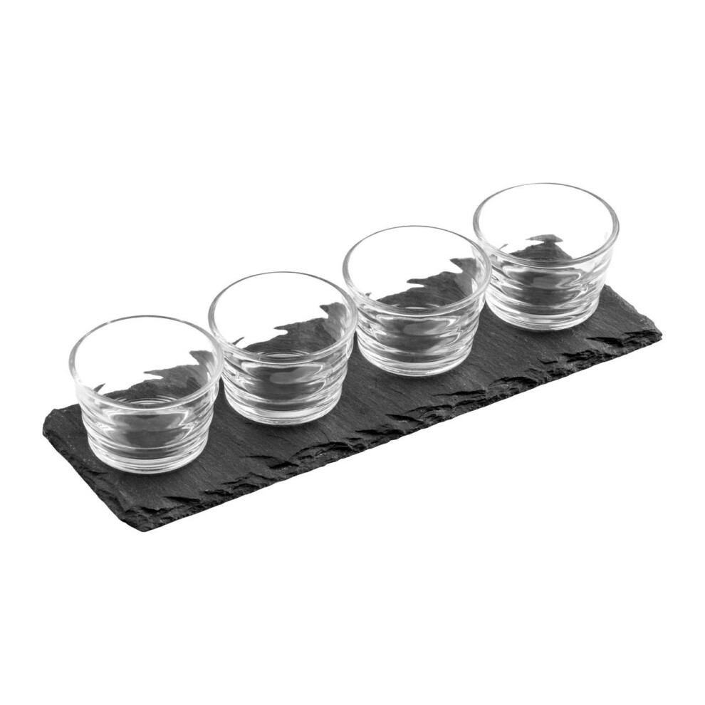 Glass Ribbed Snack Bowls on Slate Tray - Set of 4