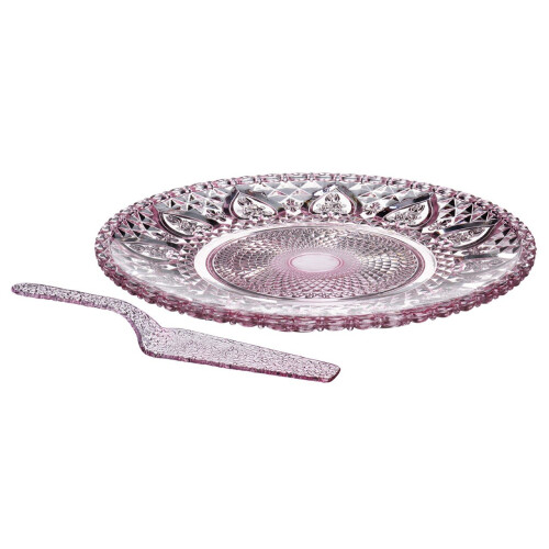 Premier Housewares Cake Plate And Slice, Pink Glass
