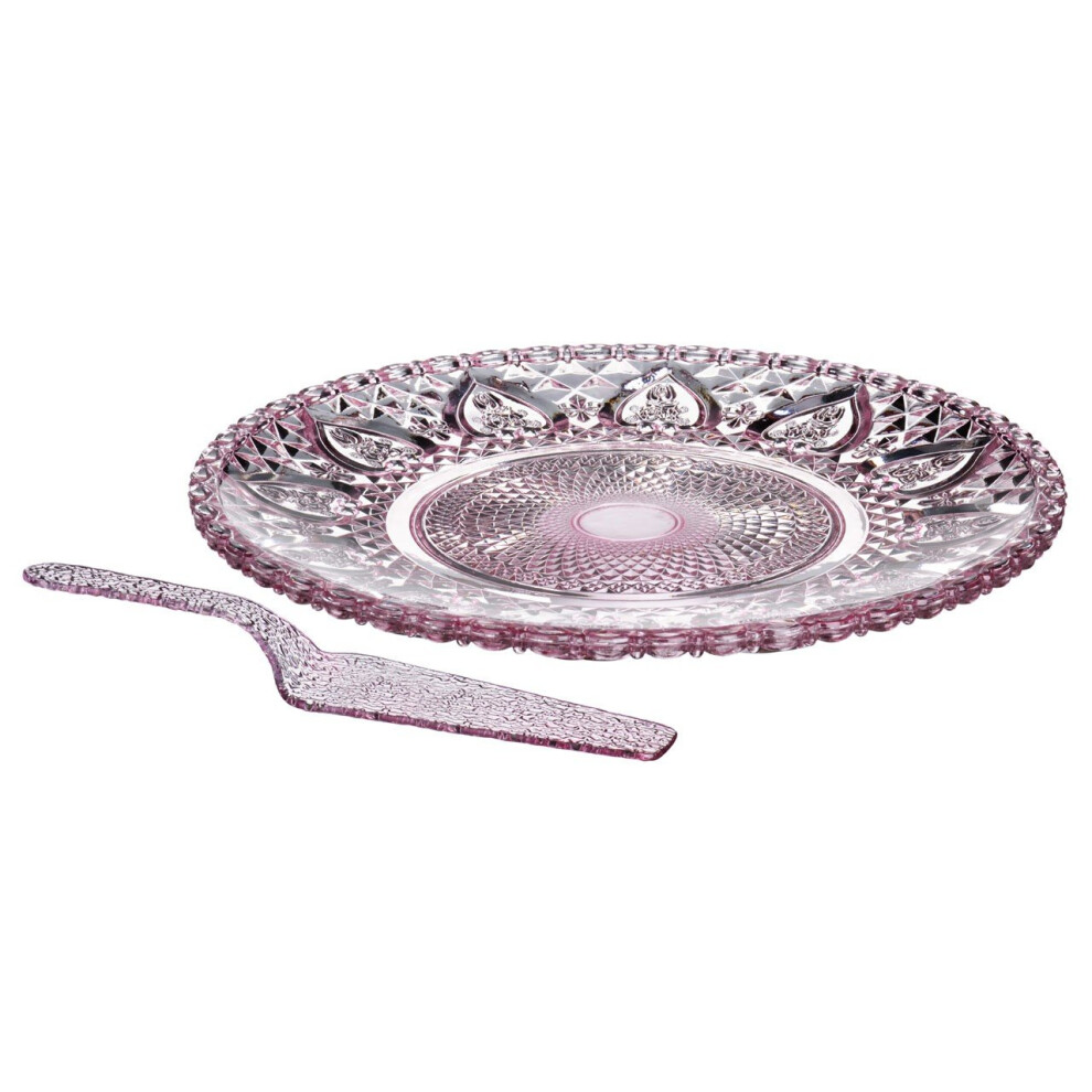 Cake Plate And Slice, Pink Glass