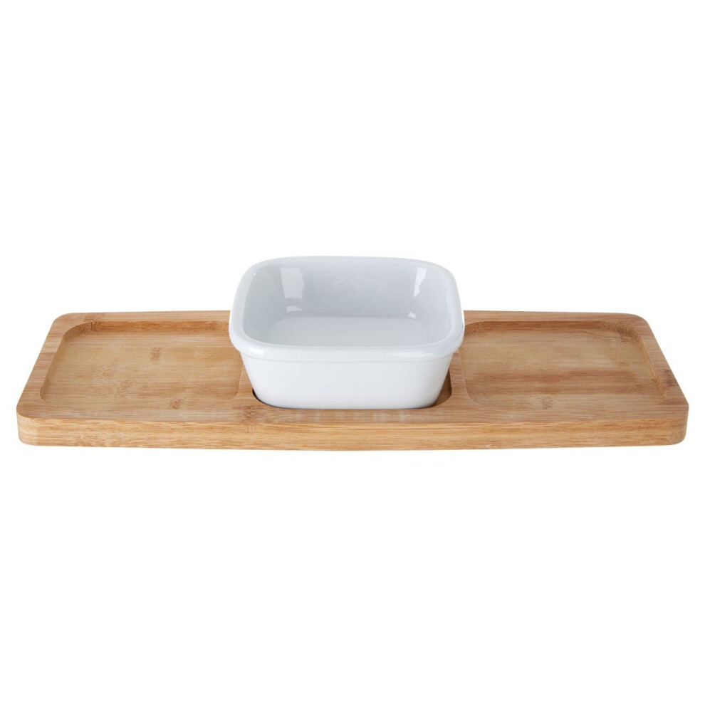 Bamboo Snack Tray With White Bowl