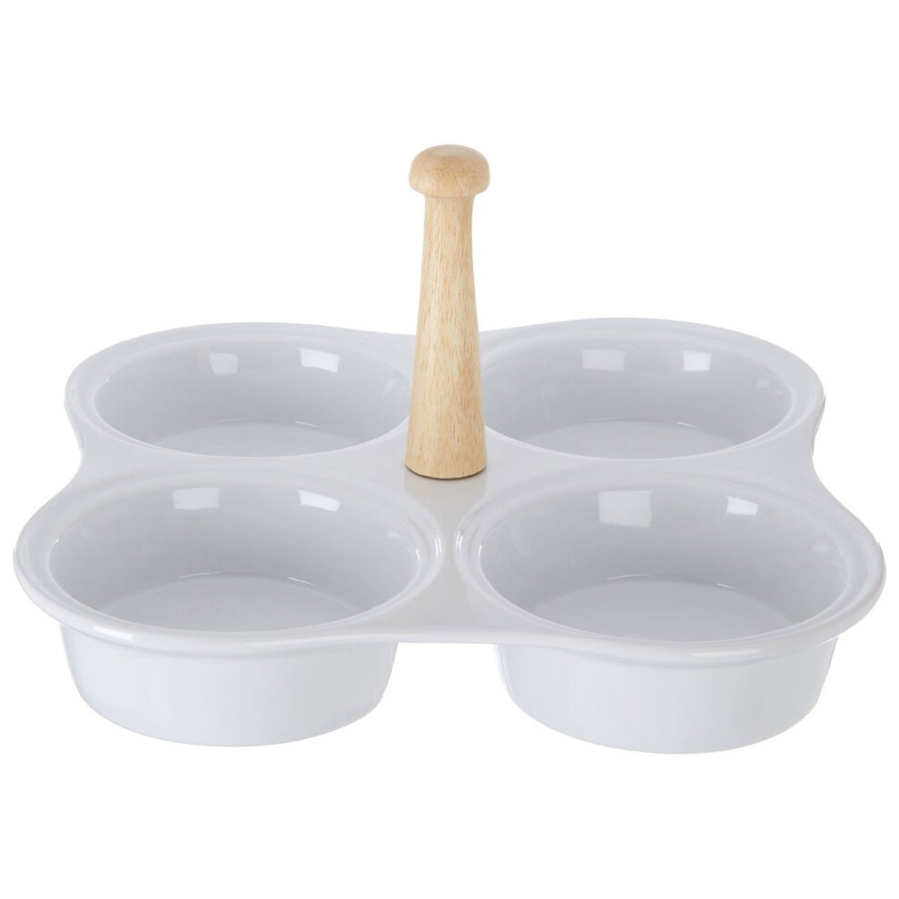 Premier Housewares 4 Section Snack Dish With Bamboo Handle, White