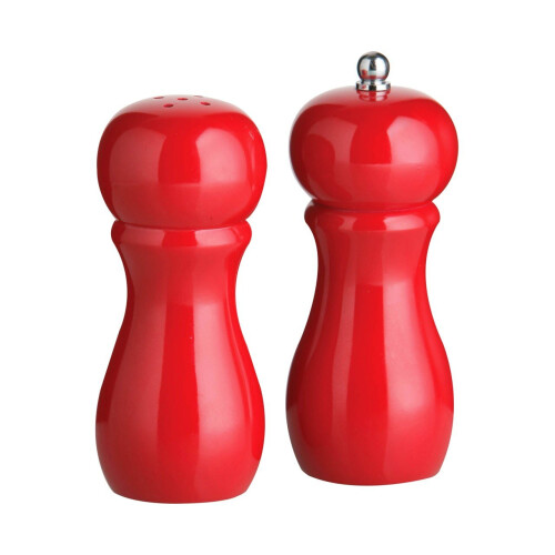 Premier Housewares Salt Shaker and Pepper Mill Set,  Red Shiny Finish