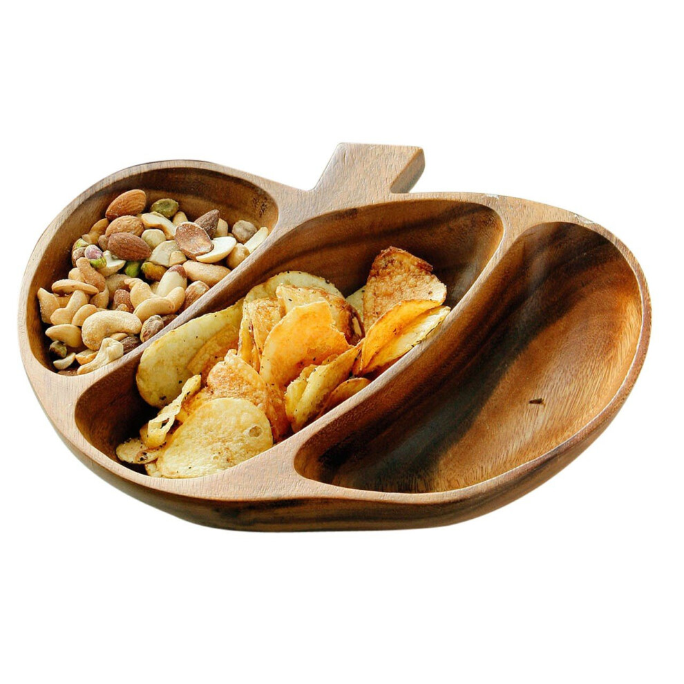 Premier Housewares Acacia Wood 3 Section Apple Shape Serving Dish