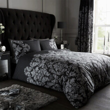 (King, Black) Empire Damask Luxury Duvet Cover Set