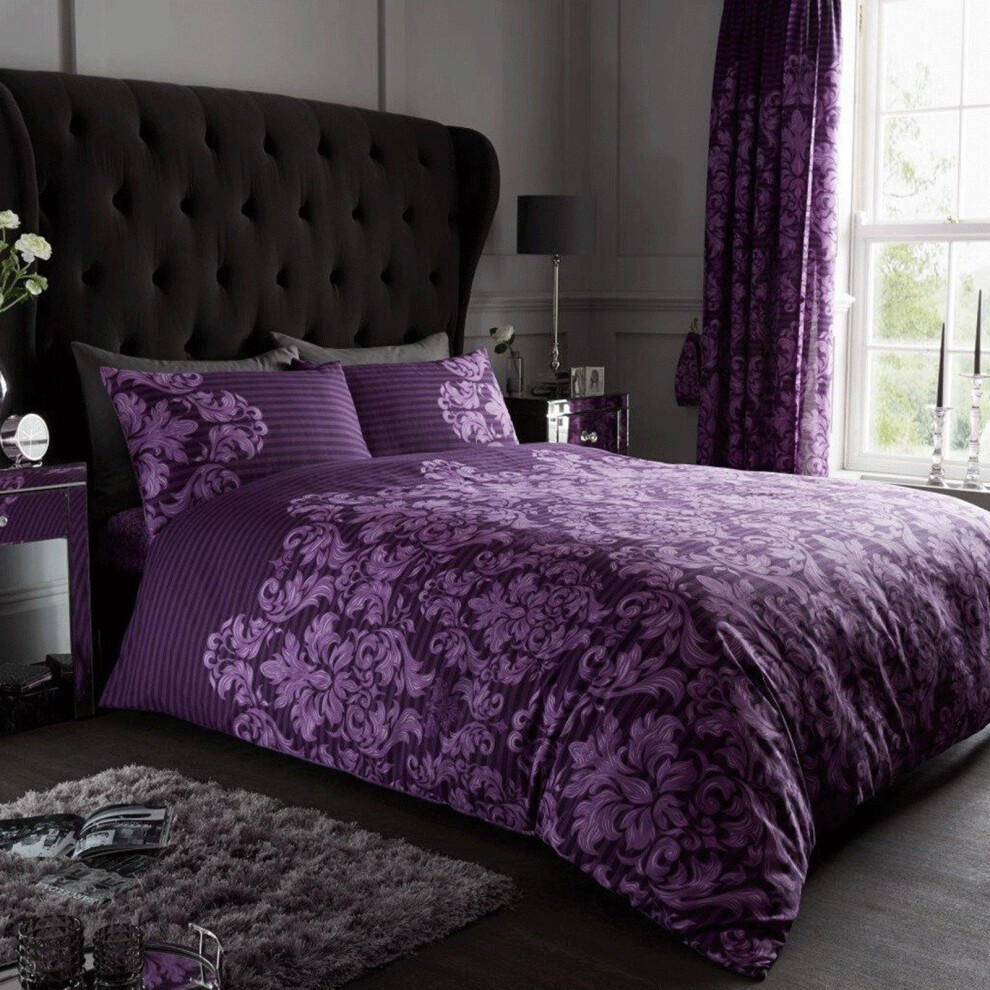 (King, Purple) Empire Damask Luxury Duvet Cover Set