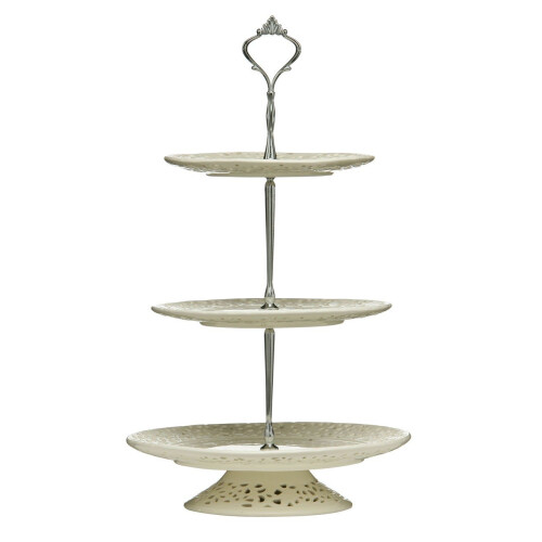 Premier Housewares 3-Tier Lace Cake Stand, Cream