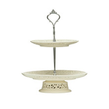 Elegant 2 Tier Ceramic Lace Cake Plate, Two Tier Design Cake Stand For Dinner, Versatile Cupcake Plate