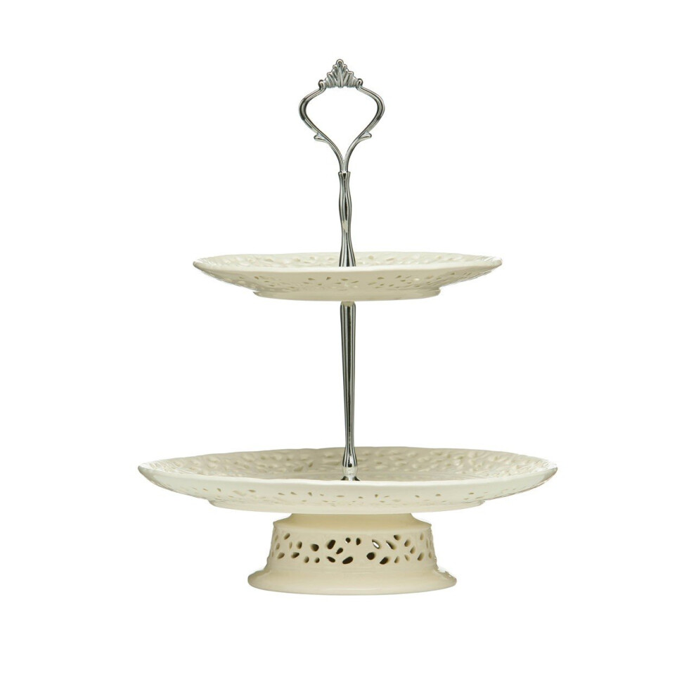 Elegant 2 Tier Ceramic Lace Cake Plate, Two Tier Design Cake Stand For Dinner, Versatile Cupcake Plate