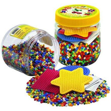 HAMA - 4000 Bügelperlen Größe MIDI und 3 Platten (Quadratisch, Stern, Rund) - Bastelbedarf