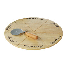 Rubberwood Pizza Cutting Board With Pizza Cutter