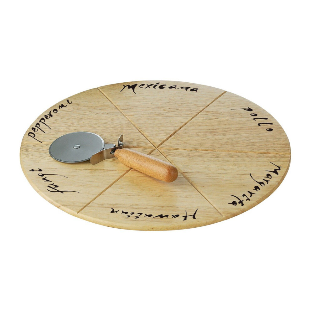 Rubberwood Pizza Cutting Board With Pizza Cutter