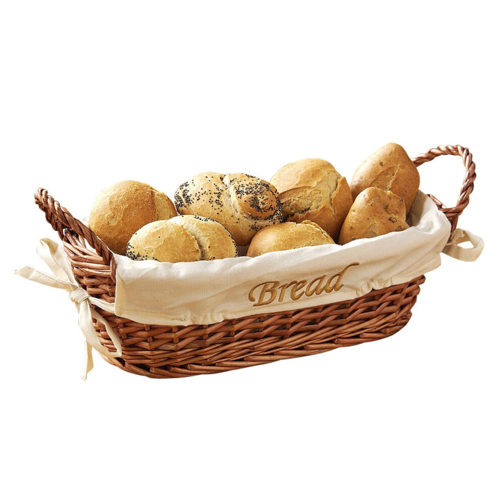 Wicker Bread  Basket With Cream Fabric Lining, Natural