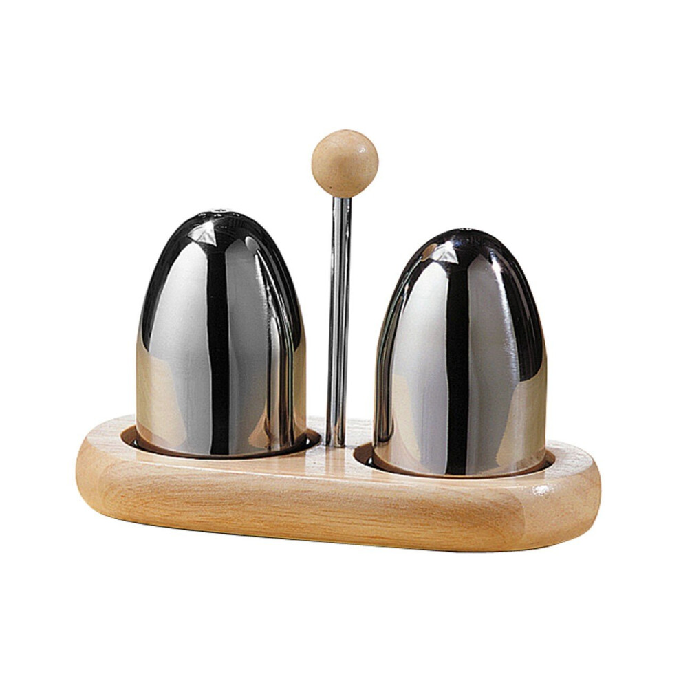 Stainless Steel Salt and Pepper on Rubberwood Stand