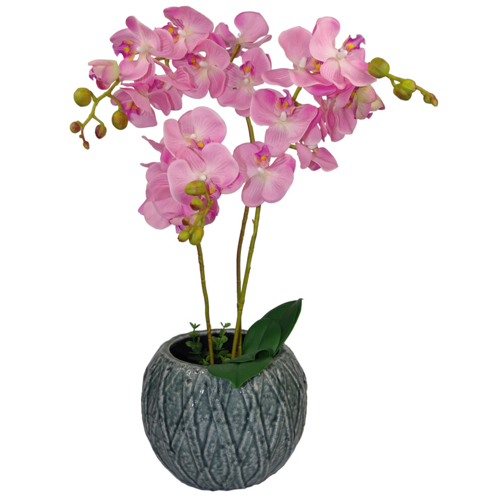Leaf 60Cm Luxury Artificial Orchid Potted Plant | Triple Stem Orchid Pink