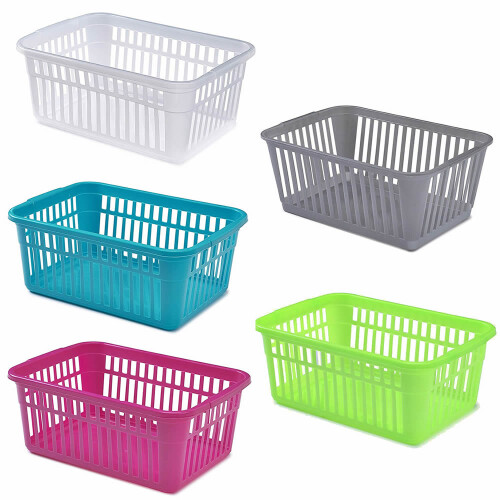 (Clear, Medium) Small Large Rectangle Home House Kitchen Office Study Plastic Storage Basket Box