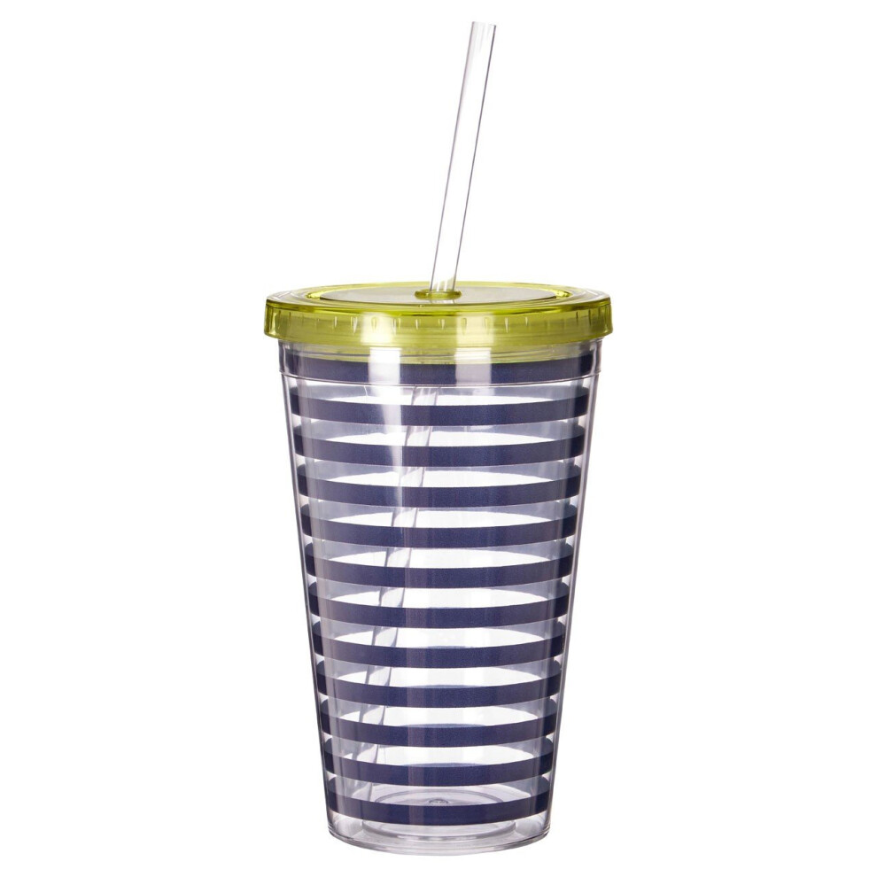 Premier Housewares Durable Stripe 450Ml Drinks Cup, Versatile Plastic Water Cup, Portable Safe Plastic Water Drinking Cup