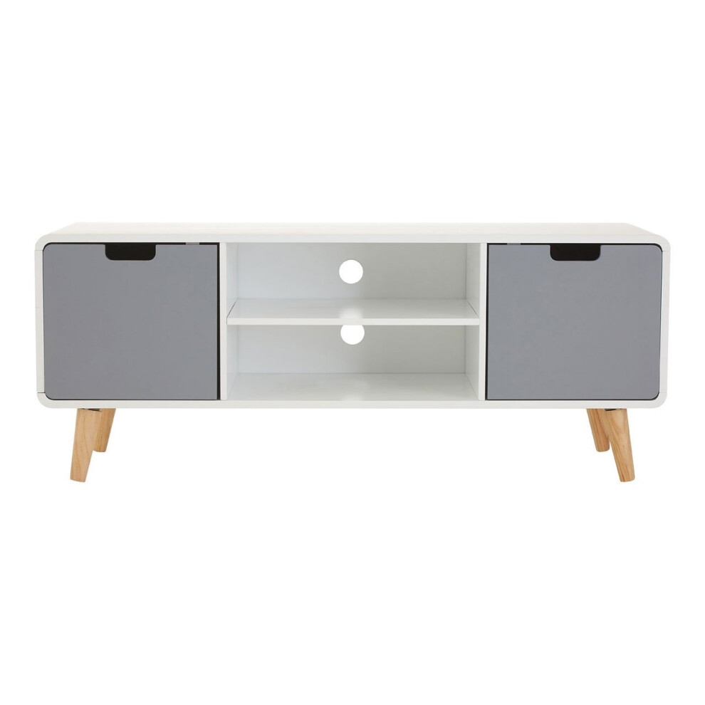 Sleek and Modern TV Unit, Versatile TV Cabinet, White Finish TV and Storage Unit, Sleek Corner TV Unit