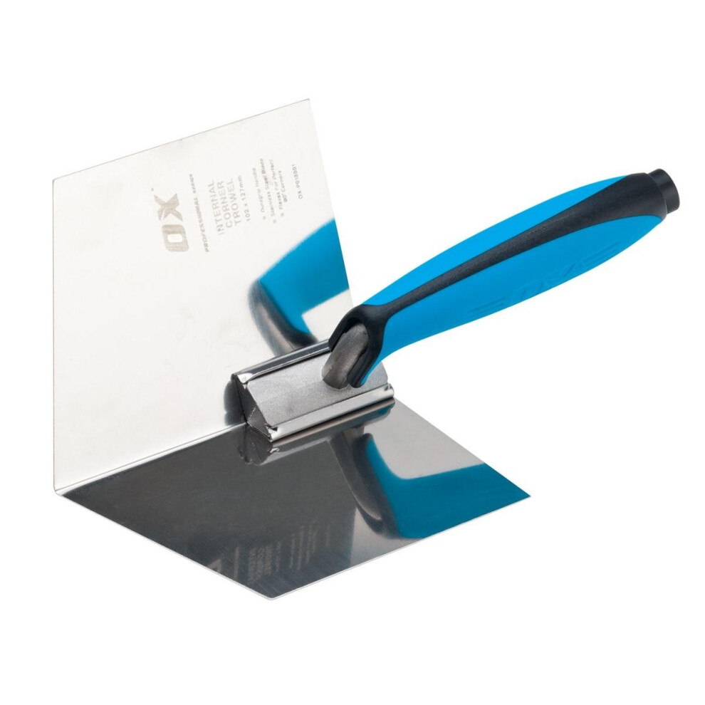 OX Pro Dry Wall Internal Corner Trowel with Duragrip Handle Stainless Steel - 102 x 127mm